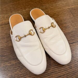 Gucci Women's Cream Leather Mules with Gold Hardware